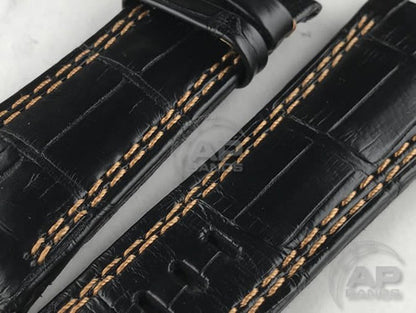 Capolavoro Black Alligator Leather Strap For Audemars Piguet Royal Oak Offshore 44mm 26400 Double Row Stitch