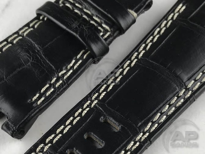 Capolavoro Black Alligator Leather Strap For Audemars Piguet Royal Oak Offshore 44mm 26400 Double Row Stitch