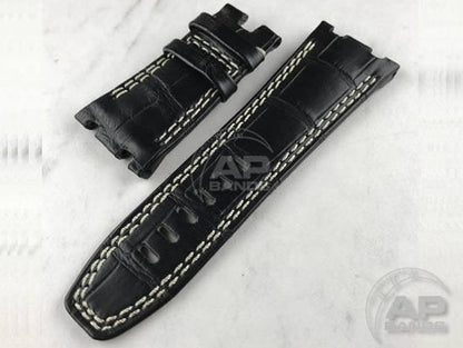 Capolavoro Black Alligator Leather Strap For Audemars Piguet Royal Oak Offshore 44mm 26400 Double Row Stitch