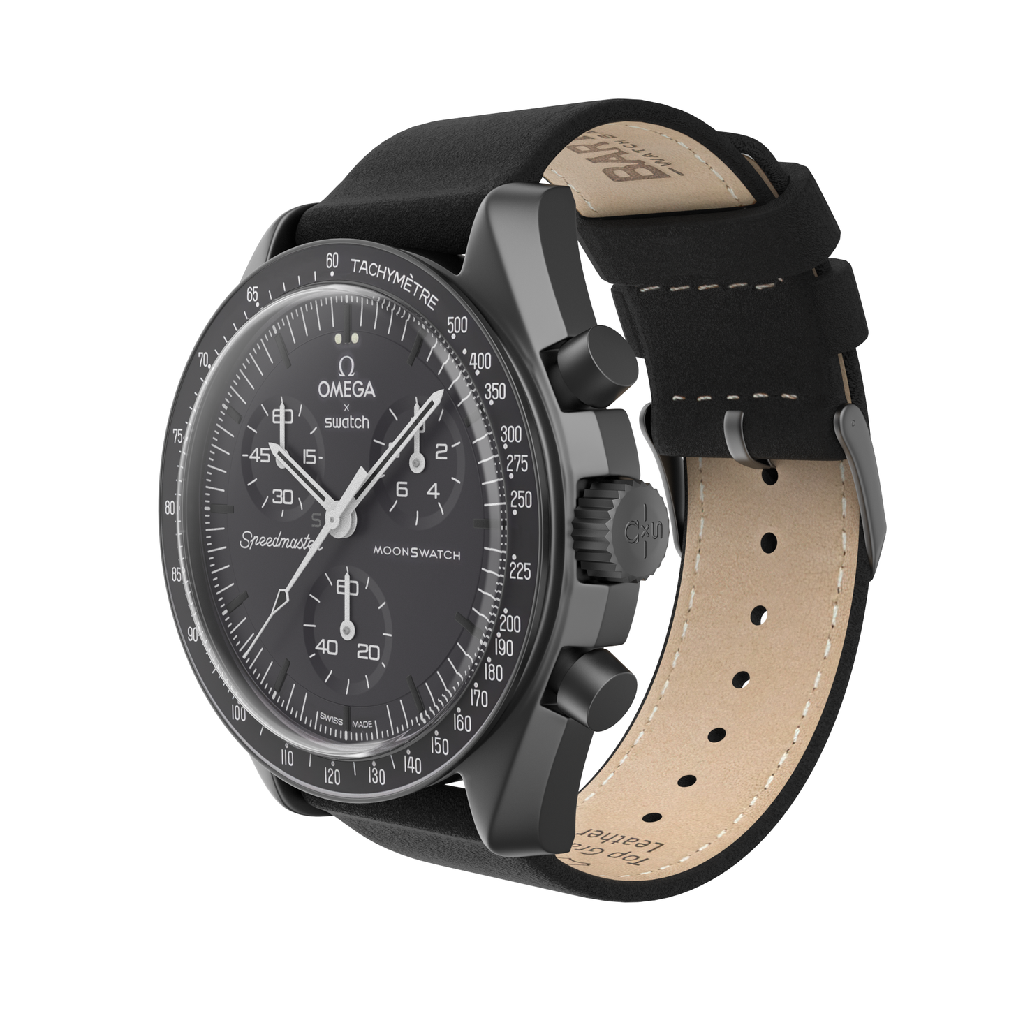 Omega speedmaster black leather best sale