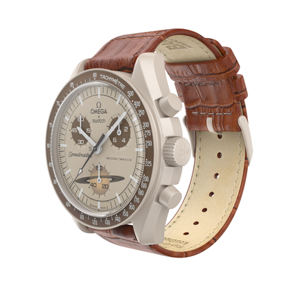 Omega Moonswatch Toffee Brown Alligator Grain Leather Watch Band