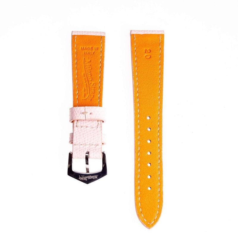 Pink Hammered Calfskin Ecru Stitches Watch strap