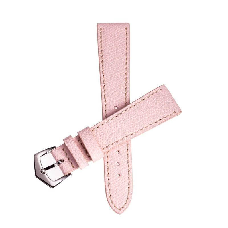 Pink Hammered Calfskin Ecru Stitches Watch strap