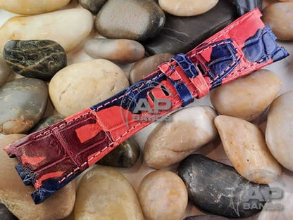 Capolavoro Camo Red Blue Alligator Leather Strap For Audemars Piguet Royal Oak Offshore 26470 42mm