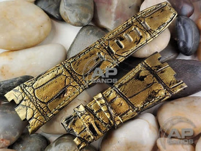 Capolavoro Gold Patina Alligator Leather Strap For Audemars Piguet Royal Oak Offshore 42mm 26470