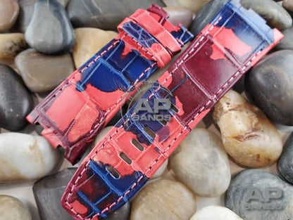 Capolavoro Camo Red Blue Alligator Leather Strap For Audemars Piguet Royal Oak Offshore 44mm 26400