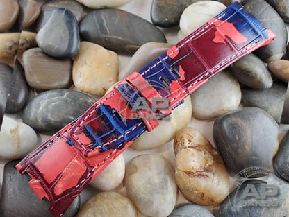 Capolavoro Camo Red Blue Alligator Leather Strap For Audemars Piguet Royal Oak Offshore 44mm 26400