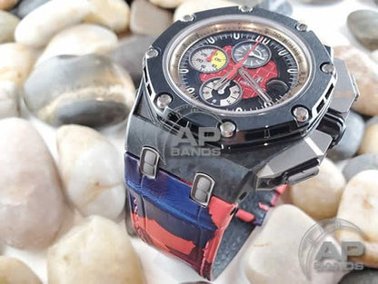 Capolavoro Camo Red Blue Alligator Leather Strap For Audemars Piguet Royal Oak Offshore 44mm 26400