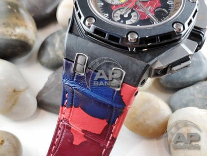 Capolavoro Camo Red Blue Alligator Leather Strap For Audemars Piguet Royal Oak Offshore 44mm 26400