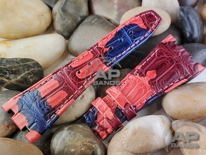 Capolavoro Camo Red Blue Alligator Leather Strap For Audemars Piguet Royal Oak Offshore 42mm 26170