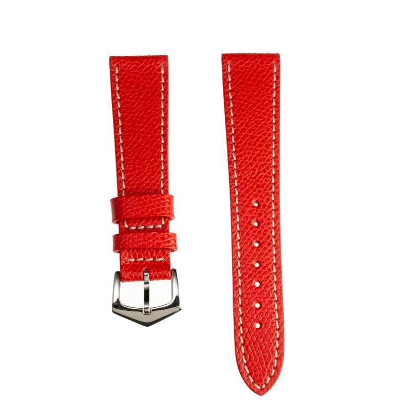 Red Hammered Calfskin Ecru Stitches Watch strap