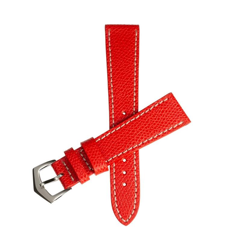 Red Hammered Calfskin Ecru Stitches Watch strap