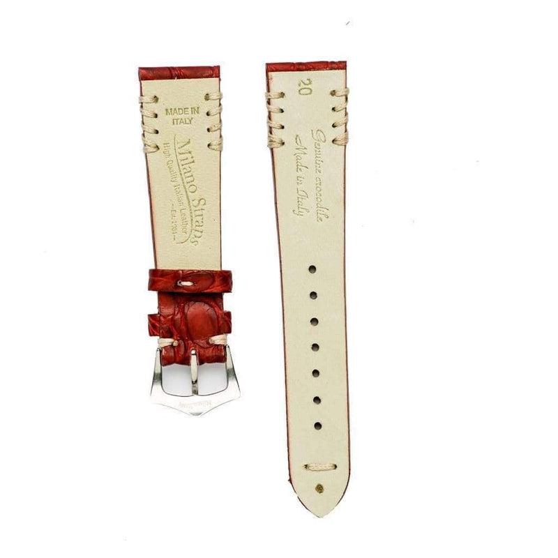 Red Rubberized Crocodile Watch Strap White Tribal Stitches - 20mm