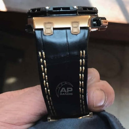 Capolavoro Black Alligator Leather Strap For Audemars Piguet Royal Oak Offshore 44mm 26400 Double Row Stitch