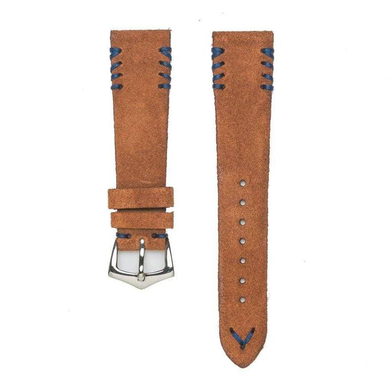 Rust Suede Watch Strap Tribal Blue stitches