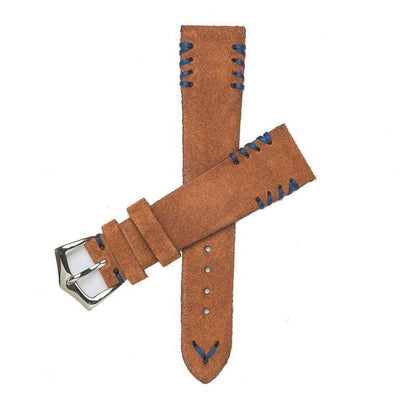 Rust Suede Watch Strap Tribal Blue stitches