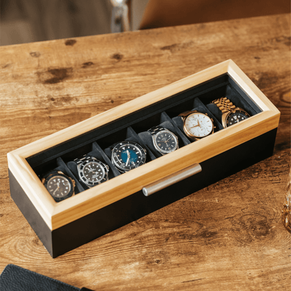 Pine Two-Toned Watch Box - 6 Slot