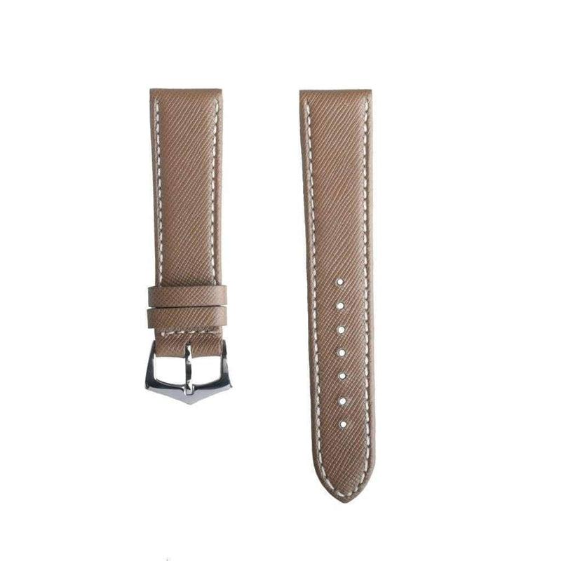 Taupe Saffiano Folded Edge Taupe Stitches Watch Strap