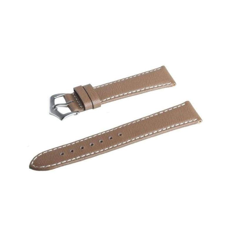 Taupe Saffiano Folded Edge White Stitches Watch Strap