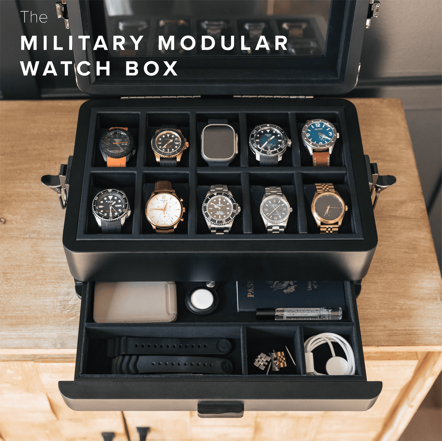 Black Edition Military Modular Watch Box - 10 Slot