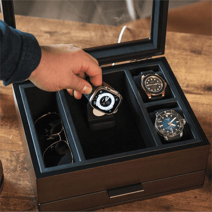 8-Slot Brown Watch Display Box with Velvet Lining and Glass Top