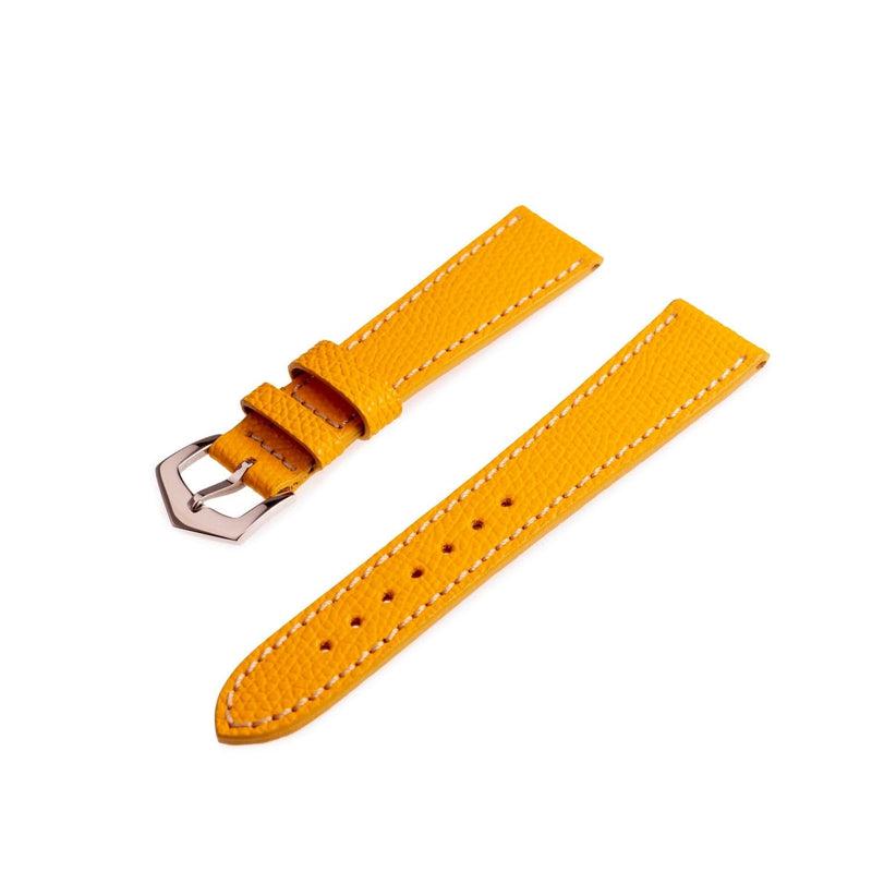 Yellow Hammered Calfskin Ecru Stitches Watch strap