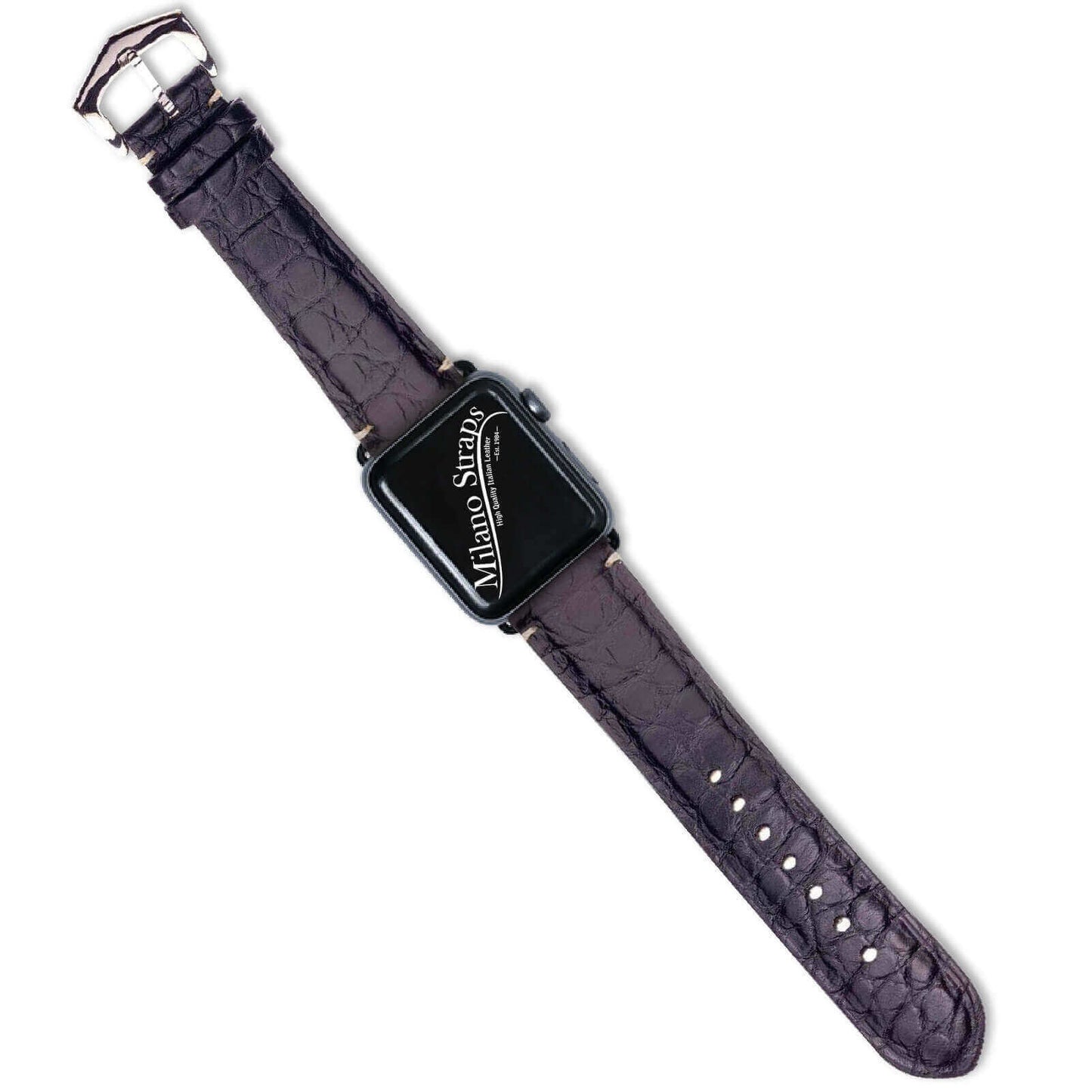 Apple Watch Leather Band ™  Black Alligator Minimal Stitches