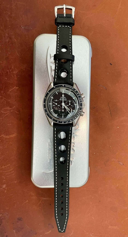 Black "Rally" Leather Watch Strap