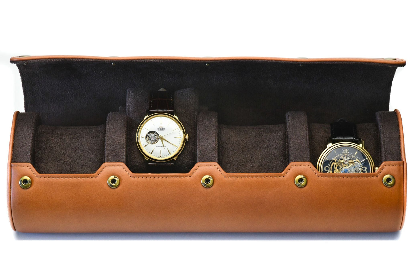 Tawny Brown Cow Full-grain Leather Watch Roll - 4 Watches