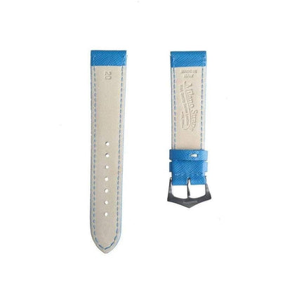 Light Blue Saffiano Folded Edge Blue Stitches Watch Strap