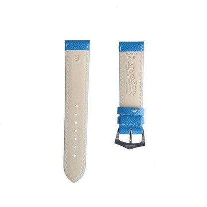 Light Blue Saffiano Folded Edge White Stitches Watch Strap