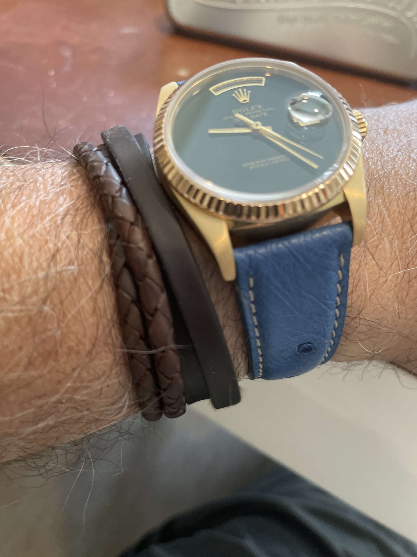 Light Blue Ostrich Leather Watch Band