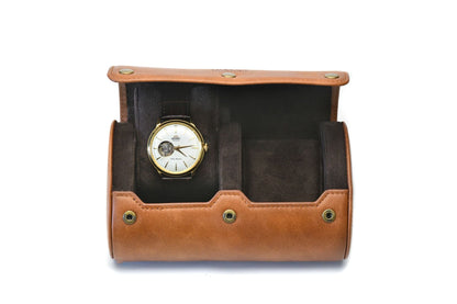 Tawny Brown Full-grain Cow Leather Watch Roll - 2 Watches