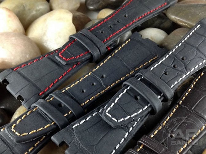 Finitura Opaca Black Alligator Leather Strap For Audemars Piguet Royal Oak Offshore Newer Case