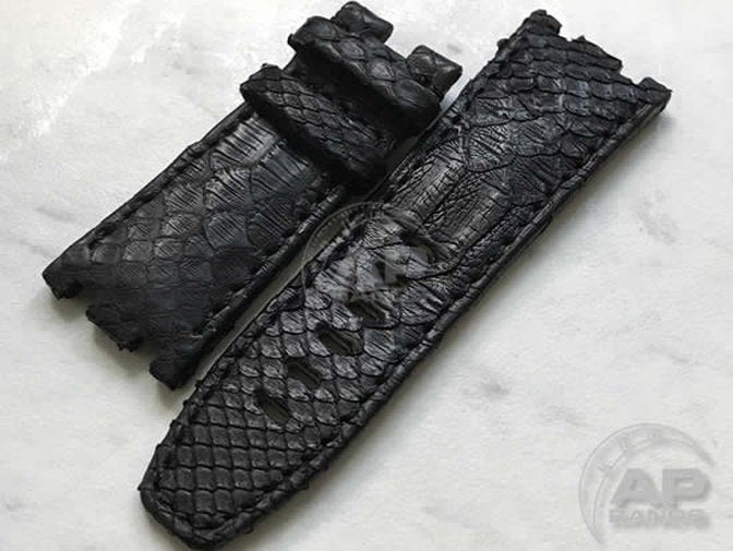 Pitone Black Python Leather Strap For Audemars Piguet Royal Oak Offshore 44mm Chronograph 26400