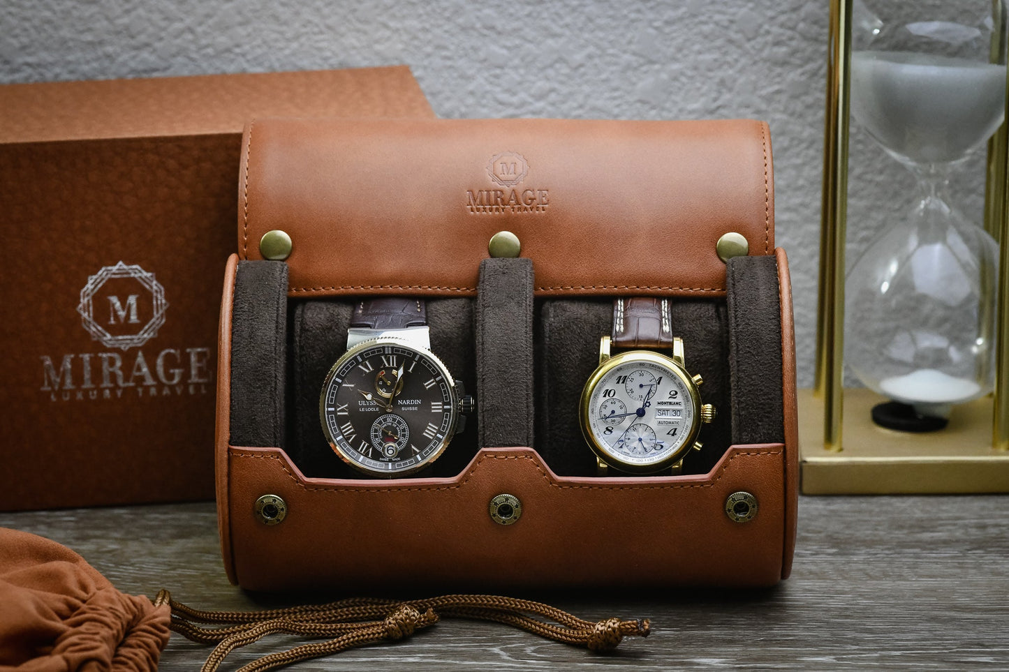 Tawny Brown Full-grain Cow Leather Watch Roll - 2 Watches