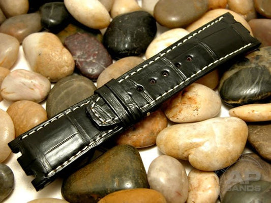 Wider 24mm Taper Capolavoro Black Alligator Leather Strap For Audemars Piguet Royal Oak Offshore