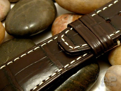 Wider 24mm Taper Capolavoro Dark Brown Alligator Leather Strap For Audemars Piguet Royal Oak Offshore