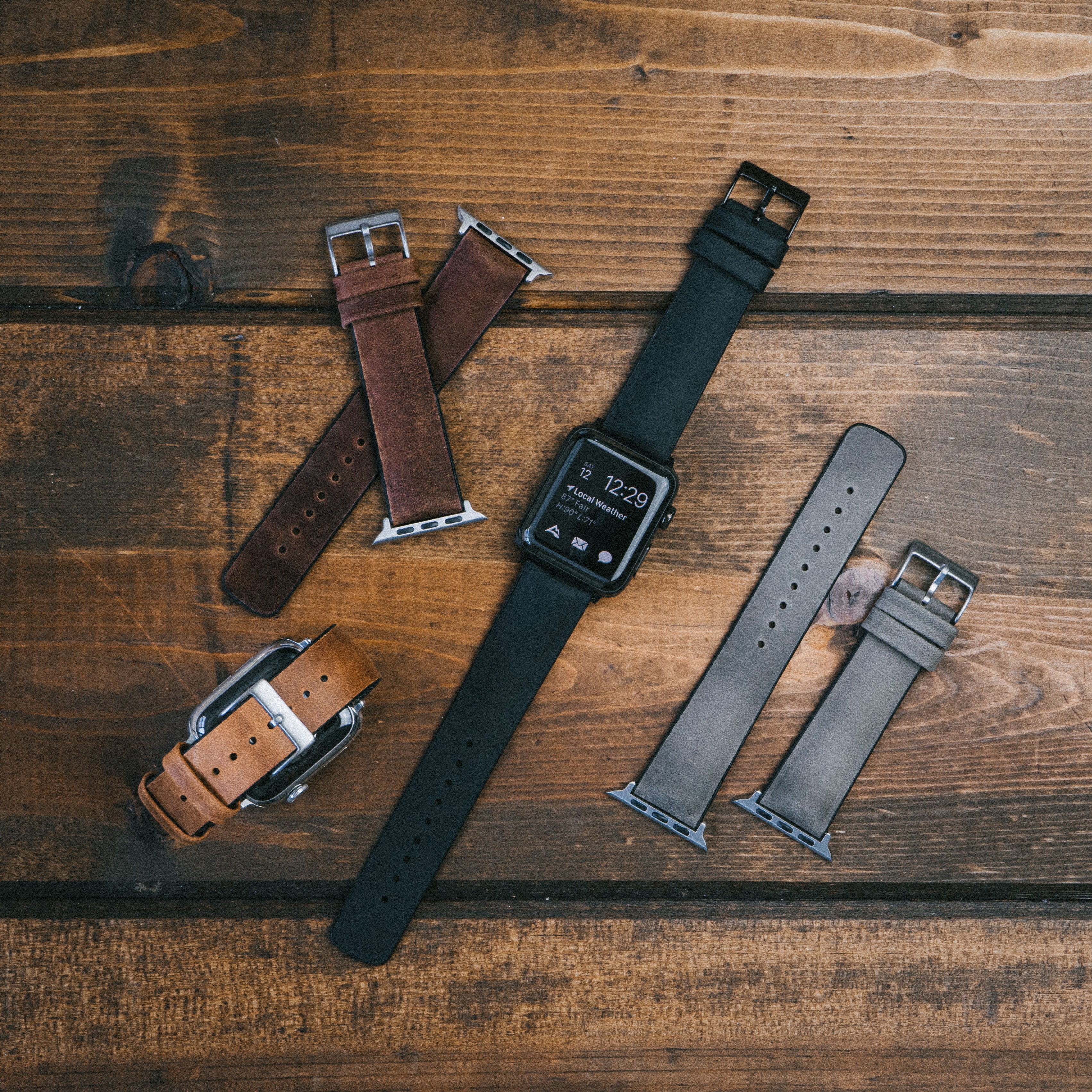 Black Leather & Rubber Hybrid Apple Watch Band | BARTON – Barton