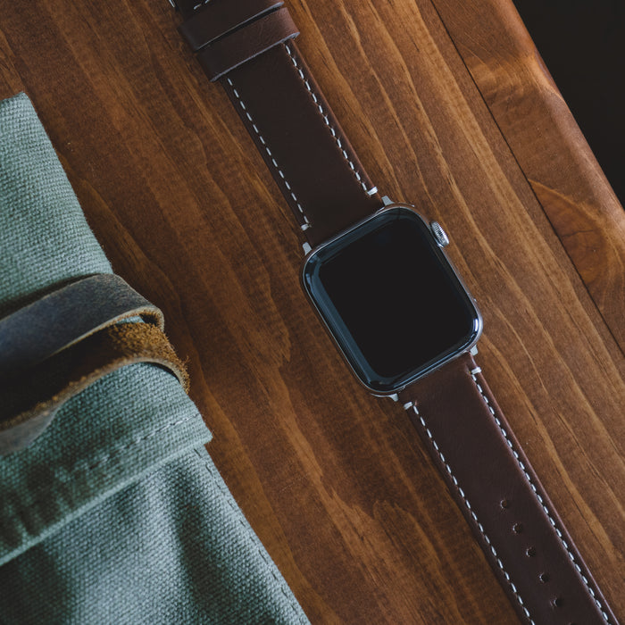 Apple Watch | Saddle Leather & Linen White Stitching - Barton Watch Bands