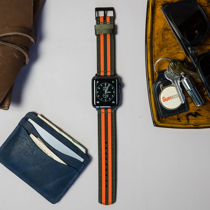 Apple Watch | Two-piece NATO Style | Army Green & Orange - Barton Watch Bands