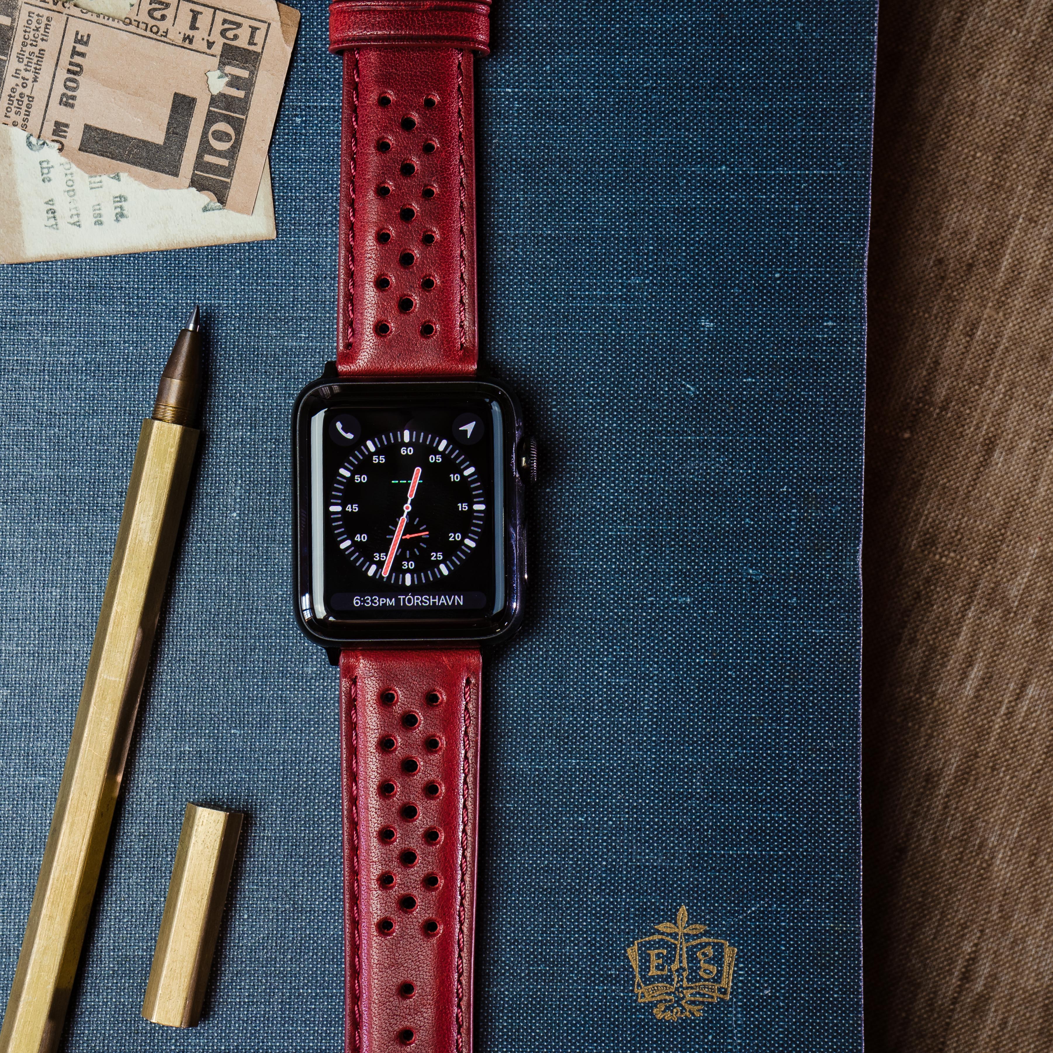 Apple Watch Crimson Red Racing Horween Leather Watch Band – Barton