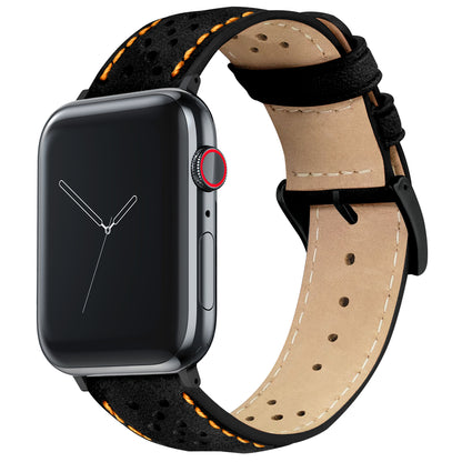 Apple Watch Black Racing Orange Stitch Horween Leather Watch Band