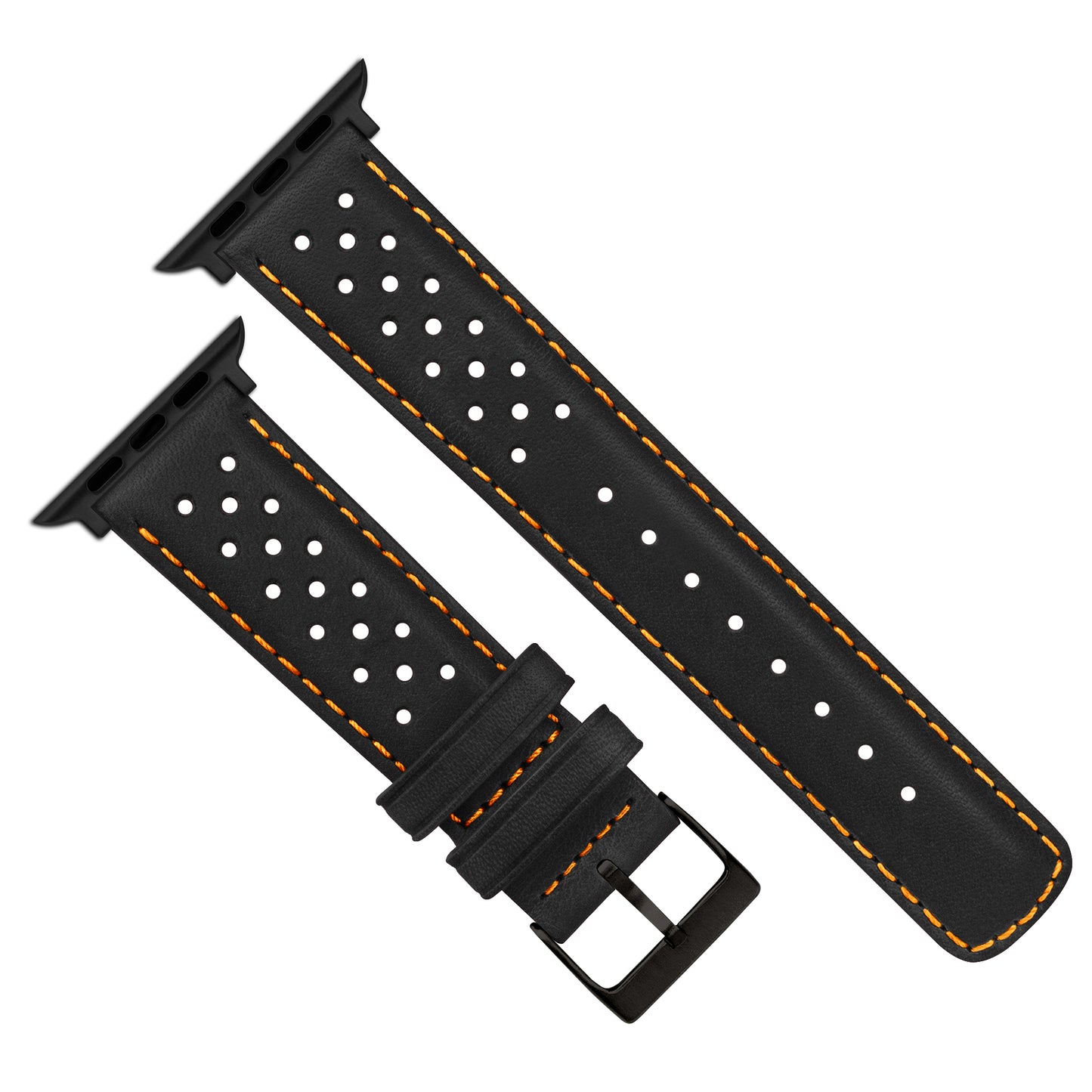 Apple Watch Black Racing Orange Stitch Horween Leather Watch Band