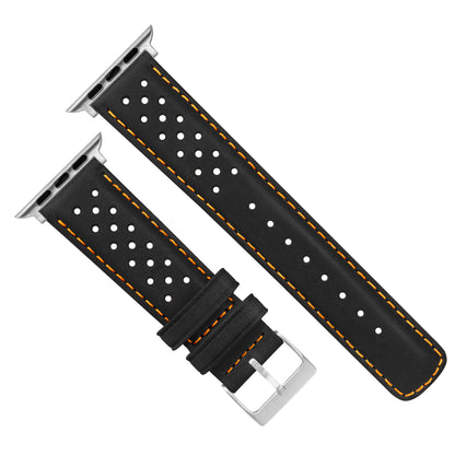 Apple Watch Black Racing Orange Stitch Horween Leather Watch Band