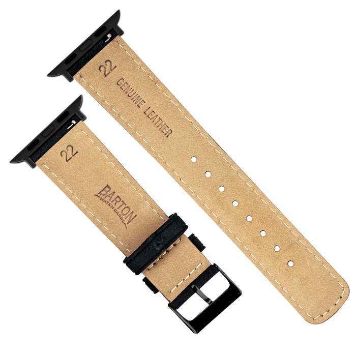 Apple Watch | Black Suede & Linen White Stitching - Barton Watch Bands