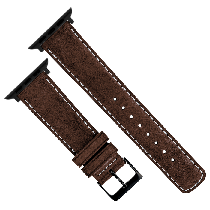 Apple Watch | Chocolate Brown Suede & Linen White Stitching - Barton Watch Bands