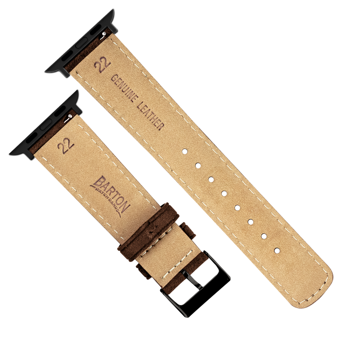 Apple Watch | Chocolate Brown Suede & Linen White Stitching - Barton Watch Bands