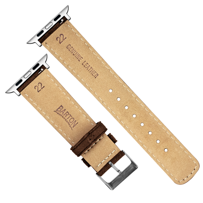 Apple Watch | Chocolate Brown Suede & Linen White Stitching - Barton Watch Bands