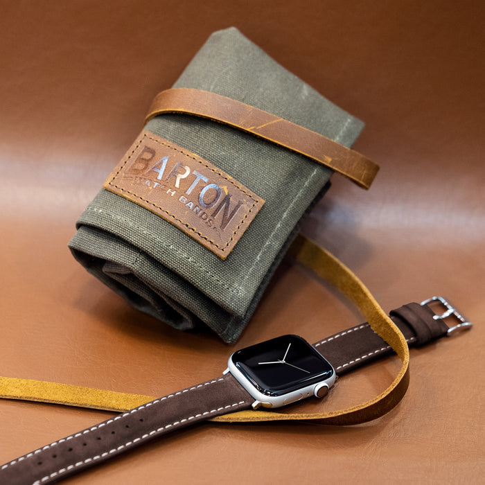 Apple Watch | Root Brown Suede & Linen White Stitching - Barton Watch Bands